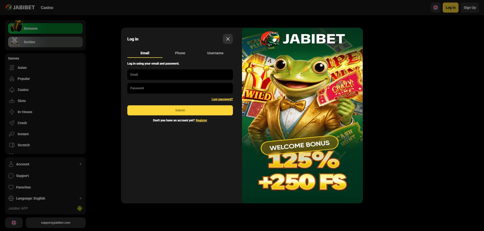 Jabibet casino login page — secure account sign in